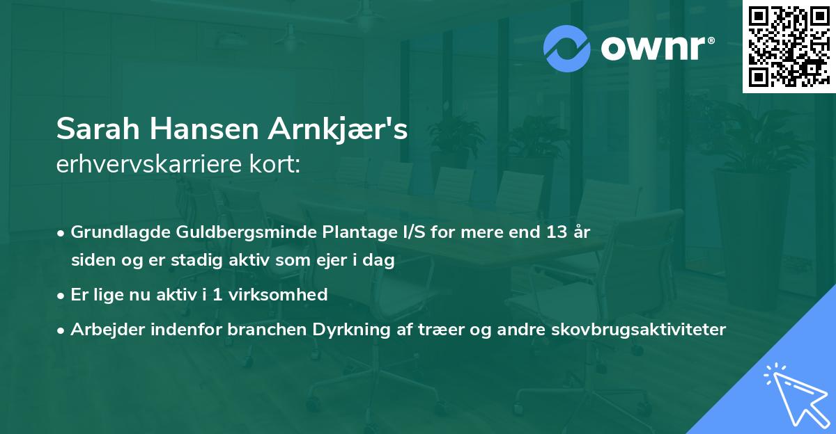Sarah Hansen Arnkjær's erhvervskarriere kort