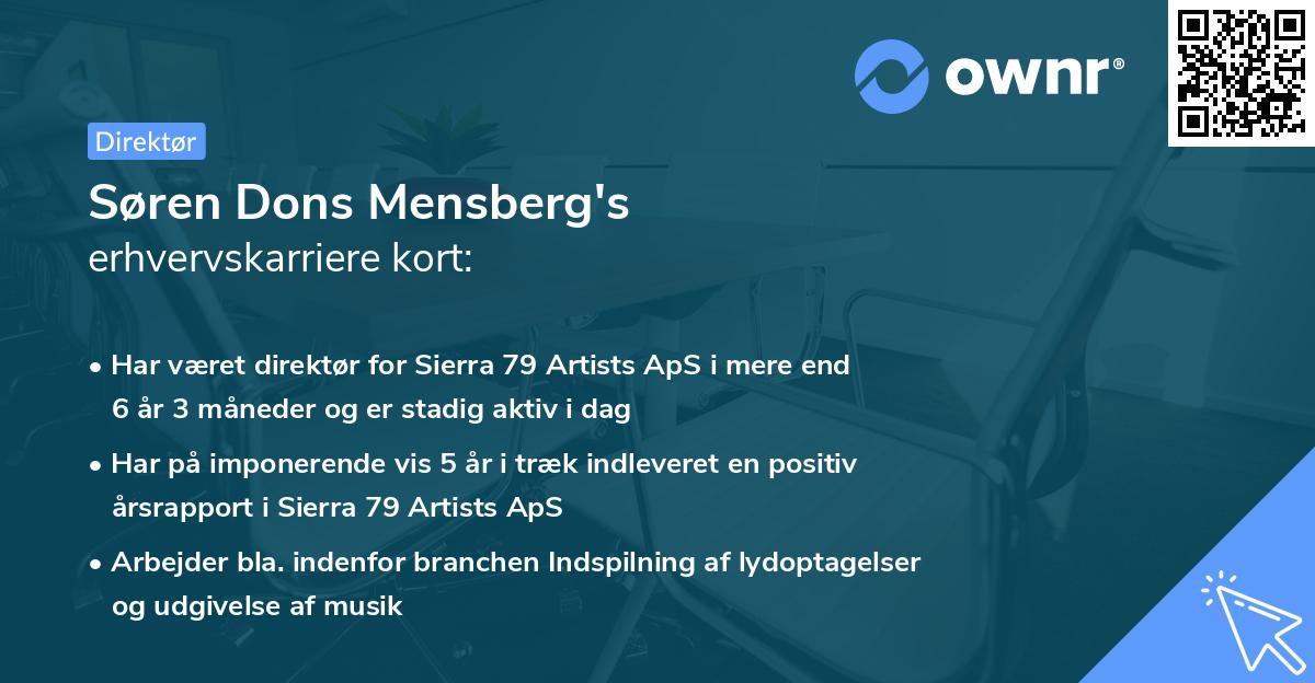 Søren Dons Mensberg's erhvervskarriere kort
