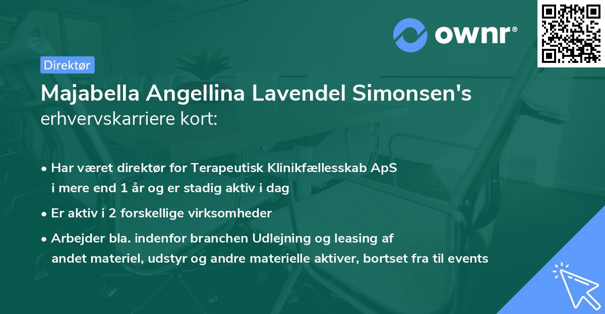 Majabella Angellina Lavendel Simonsen's erhvervskarriere kort