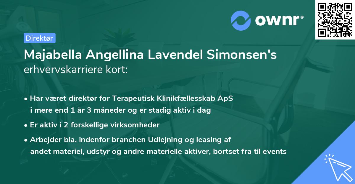 Majabella Angellina Lavendel Simonsen's erhvervskarriere kort