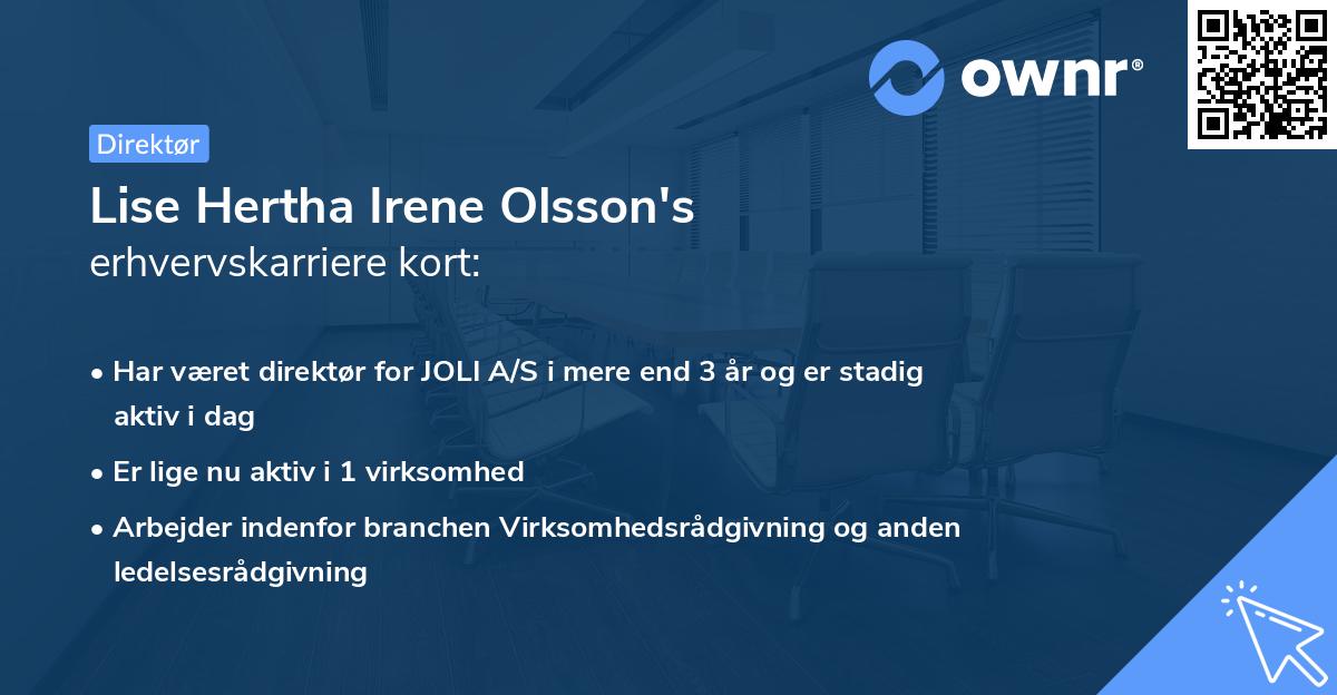 Lise Hertha Irene Olsson's erhvervskarriere kort