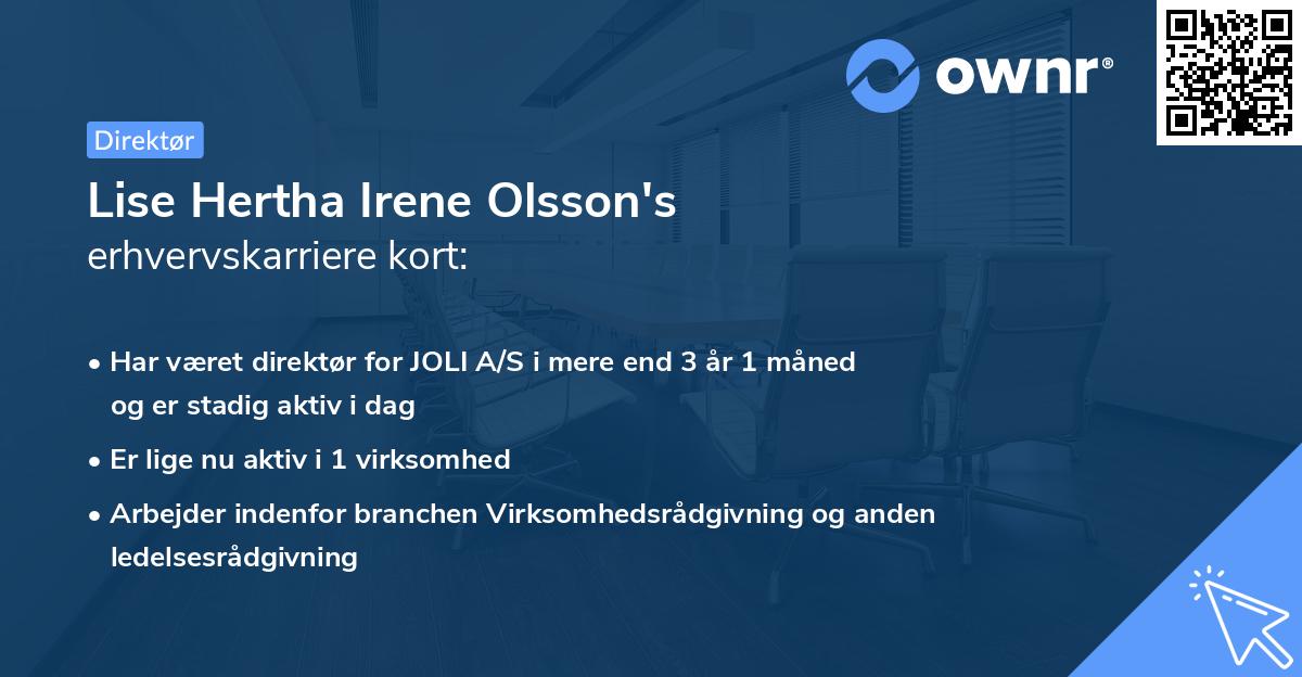 Lise Hertha Irene Olsson's erhvervskarriere kort