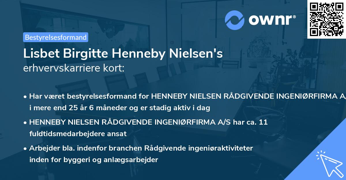 Lisbet Birgitte Henneby Nielsen's erhvervskarriere kort