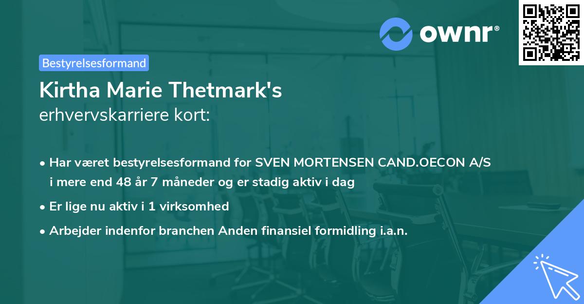 Kirtha Marie Thetmark's erhvervskarriere kort