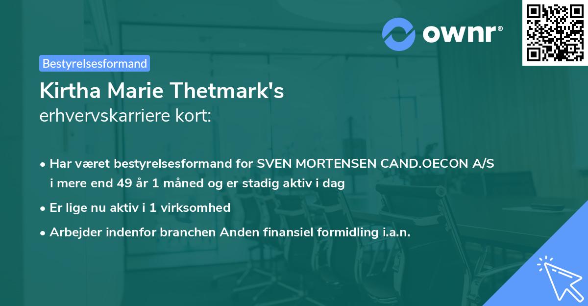 Kirtha Marie Thetmark's erhvervskarriere kort