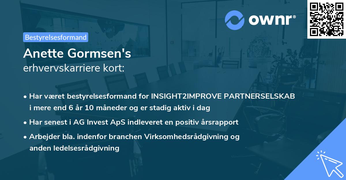 Anette Gormsen's erhvervskarriere kort