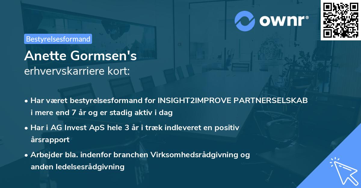 Anette Gormsen's erhvervskarriere kort
