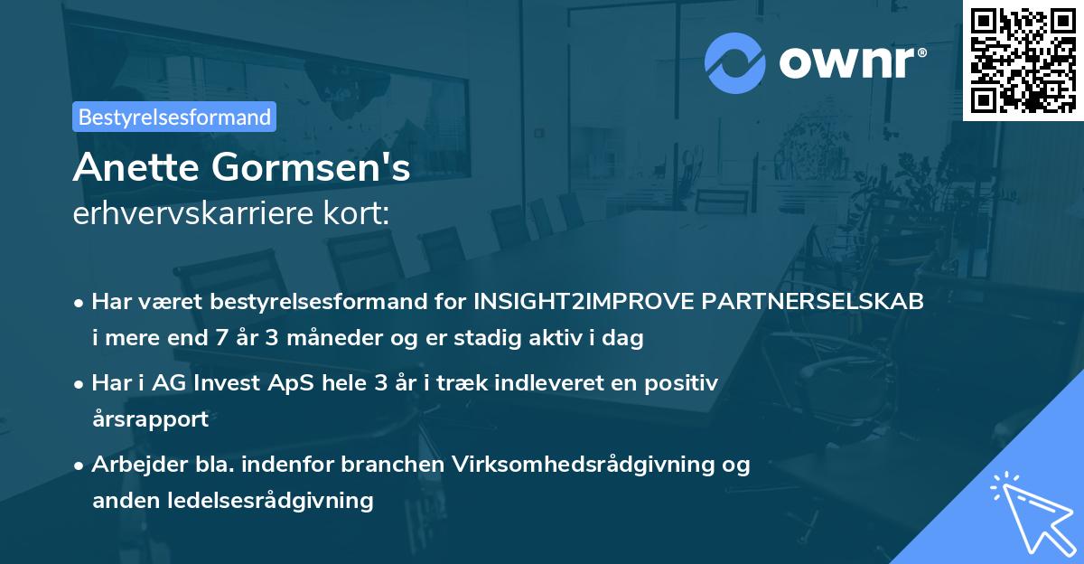 Anette Gormsen's erhvervskarriere kort