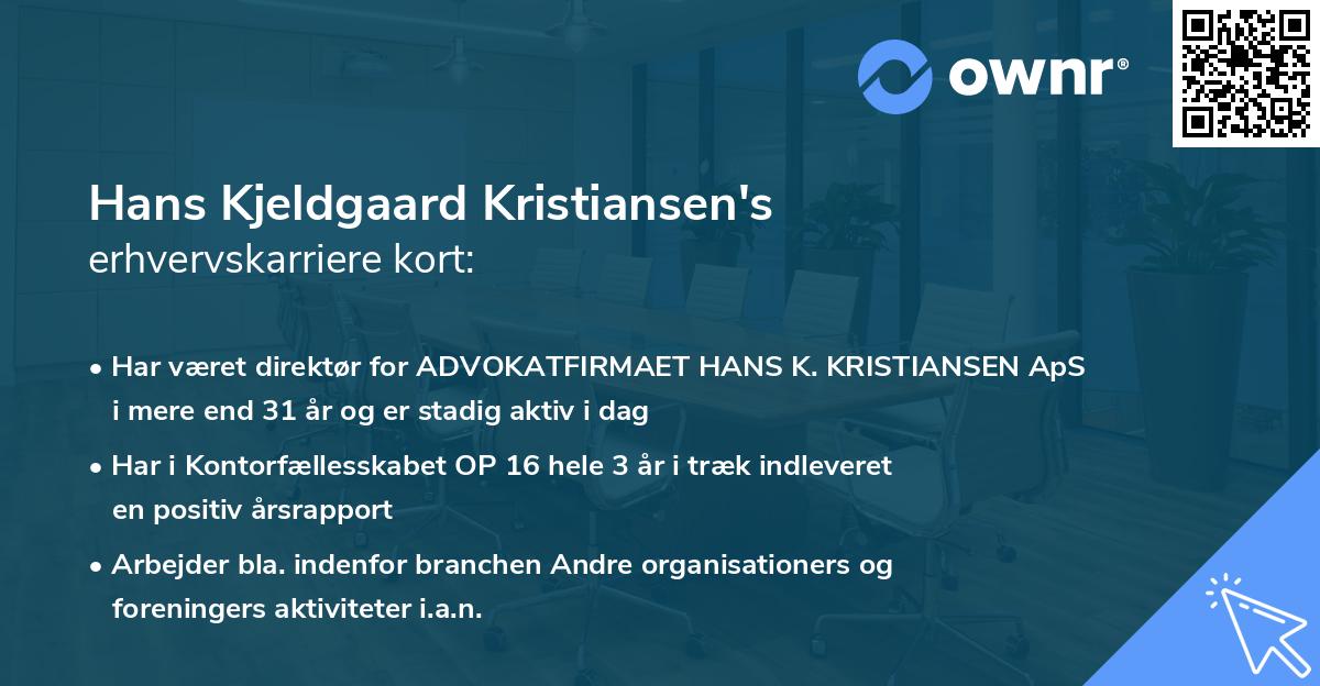 Hans Kjeldgaard Kristiansen's erhvervskarriere kort