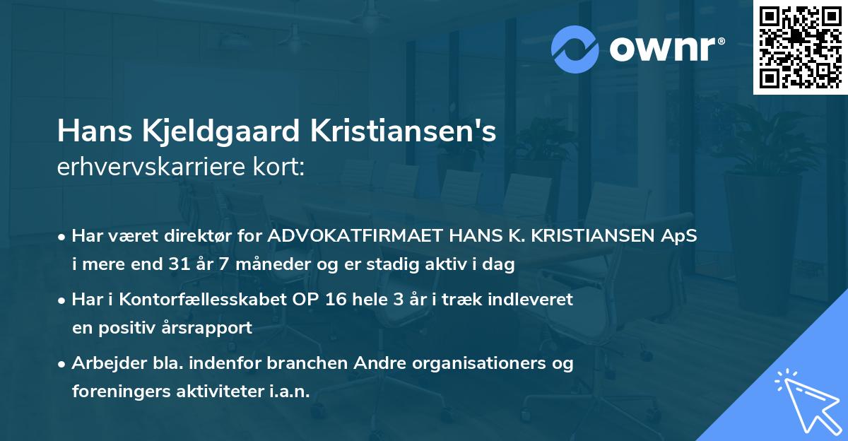 Hans Kjeldgaard Kristiansen's erhvervskarriere kort
