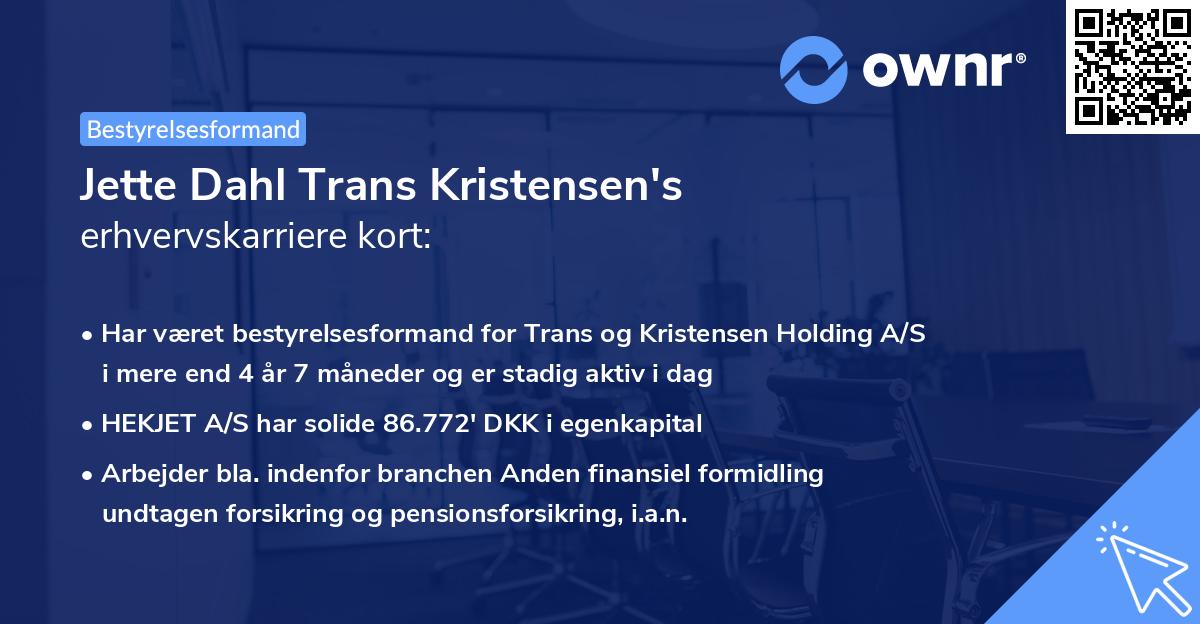 Jette Dahl Trans Kristensen's erhvervskarriere kort