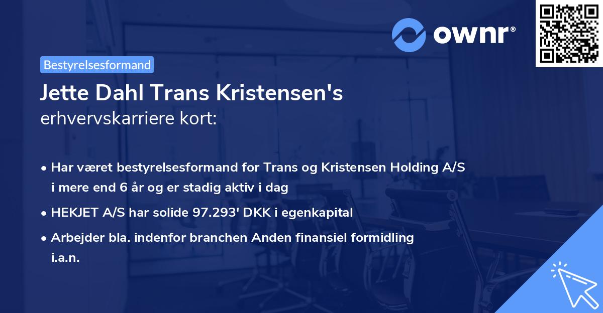 Jette Dahl Trans Kristensen's erhvervskarriere kort