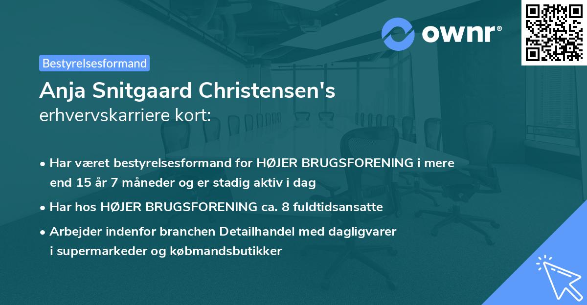 Anja Snitgaard Christensen's erhvervskarriere kort