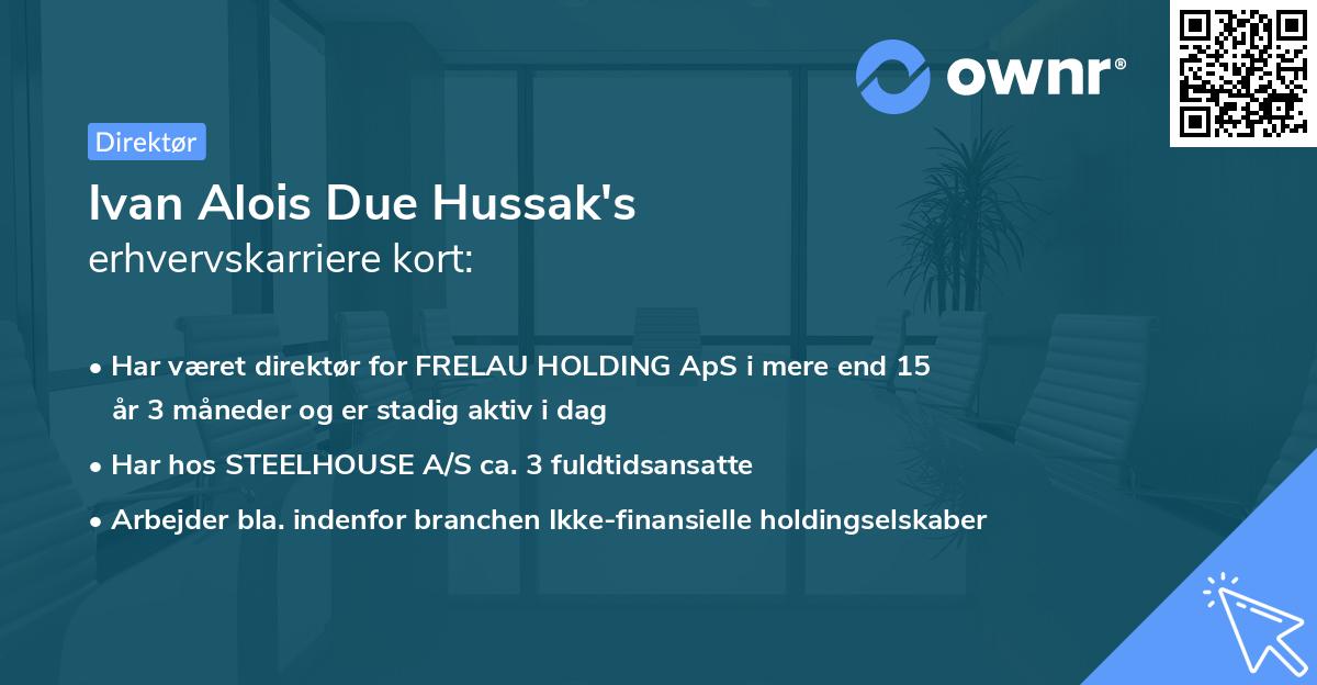 Ivan Alois Due Hussak's erhvervskarriere kort