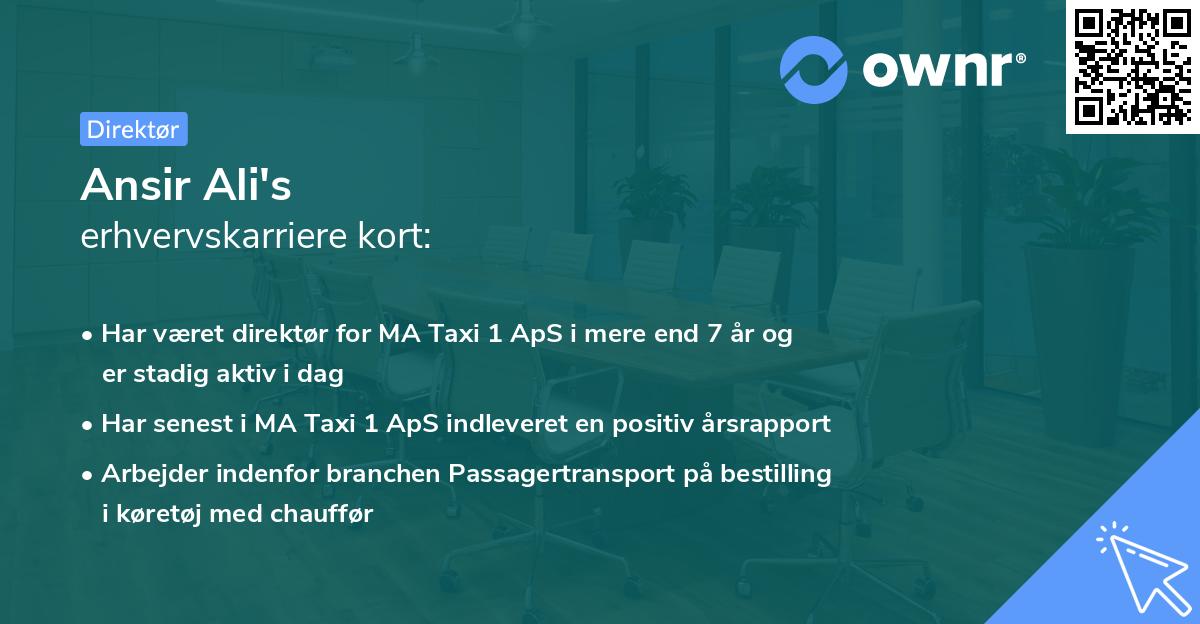 Ansir Ali's erhvervskarriere kort