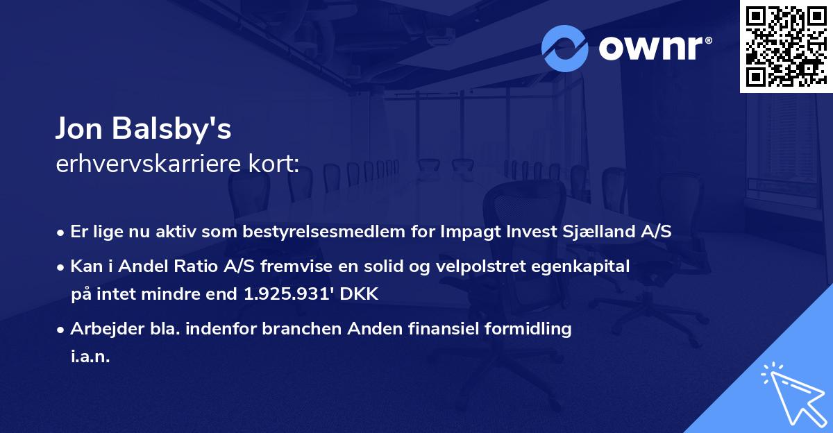 Jon Balsby's erhvervskarriere kort