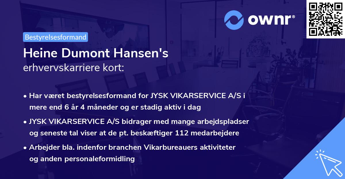 Heine Dumont Hansen's erhvervskarriere kort