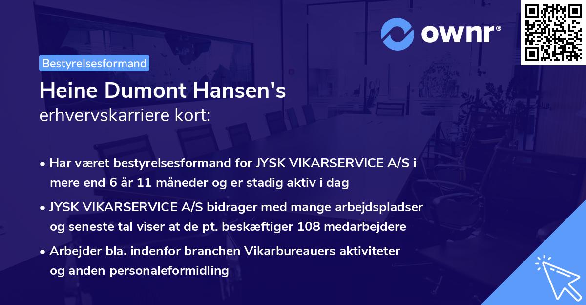 Heine Dumont Hansen's erhvervskarriere kort