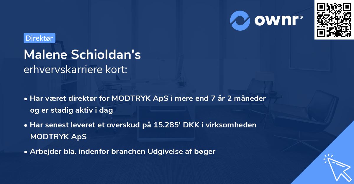 Malene Schioldan's erhvervskarriere kort