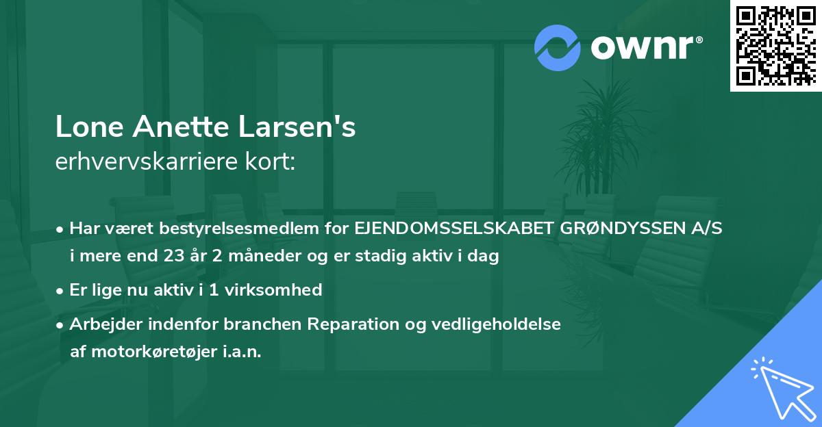 Lone Anette Larsen's erhvervskarriere kort