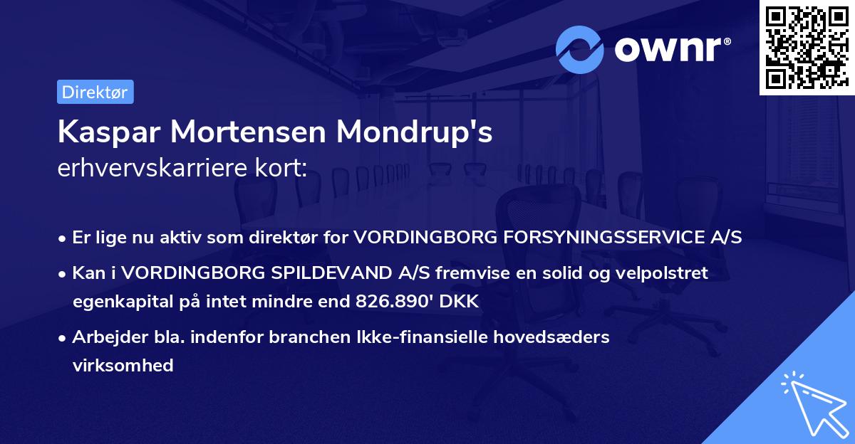 Kaspar Mortensen Mondrup's erhvervskarriere kort