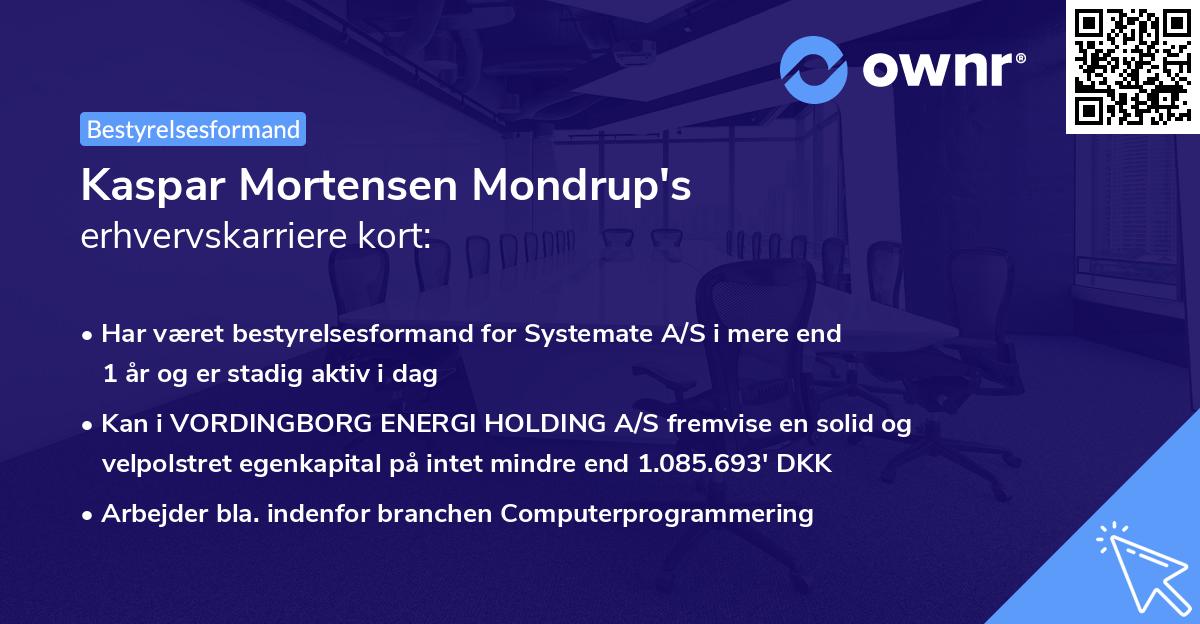 Kaspar Mortensen Mondrup's erhvervskarriere kort