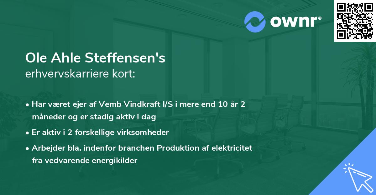 Ole Ahle Steffensen's erhvervskarriere kort