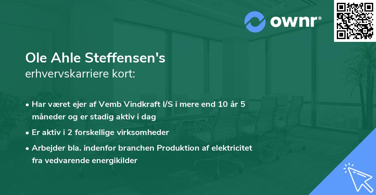 Ole Ahle Steffensen's erhvervskarriere kort