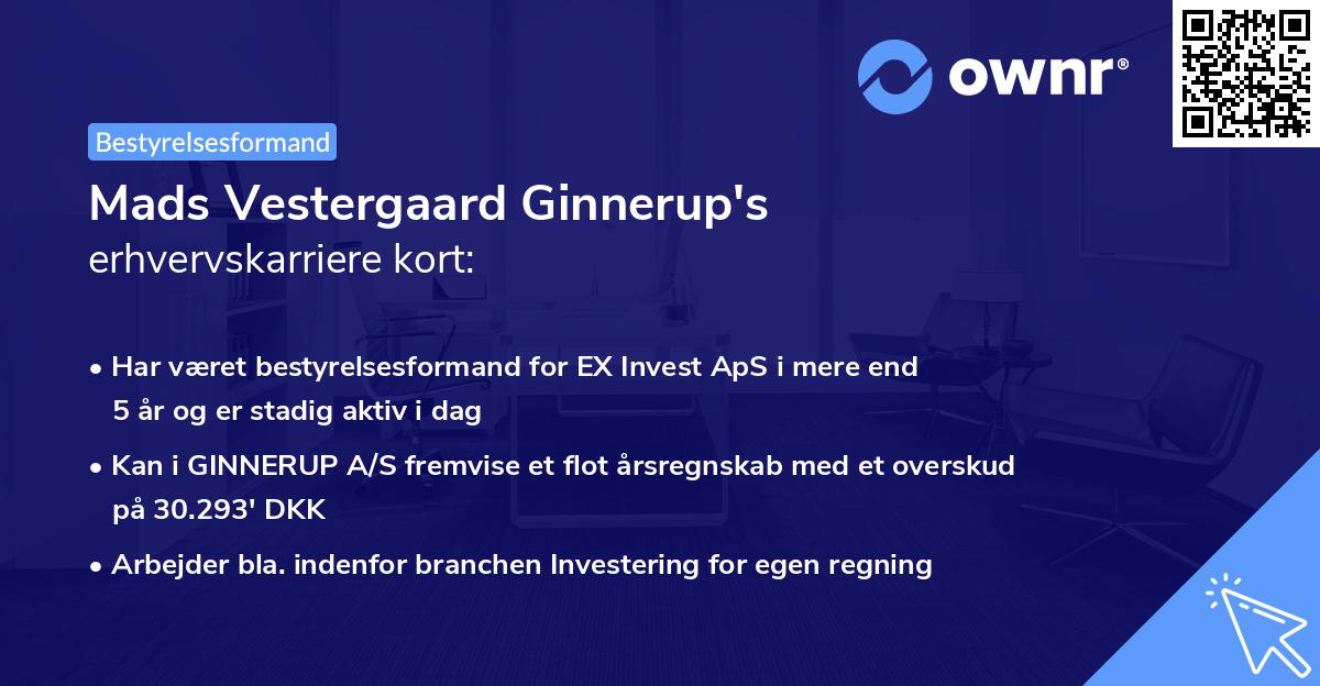 Mads Vestergaard Ginnerup's erhvervskarriere kort