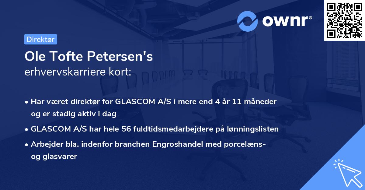 Ole Tofte Petersen's erhvervskarriere kort