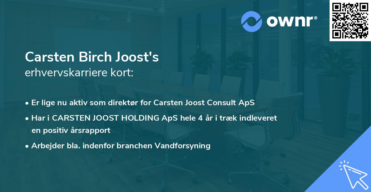 Carsten Birch Joost's erhvervskarriere kort