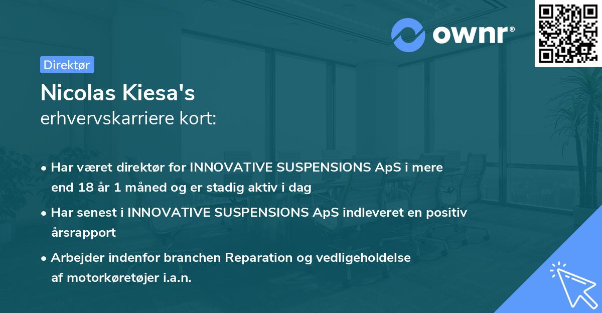 Nicolas Kiesa's erhvervskarriere kort