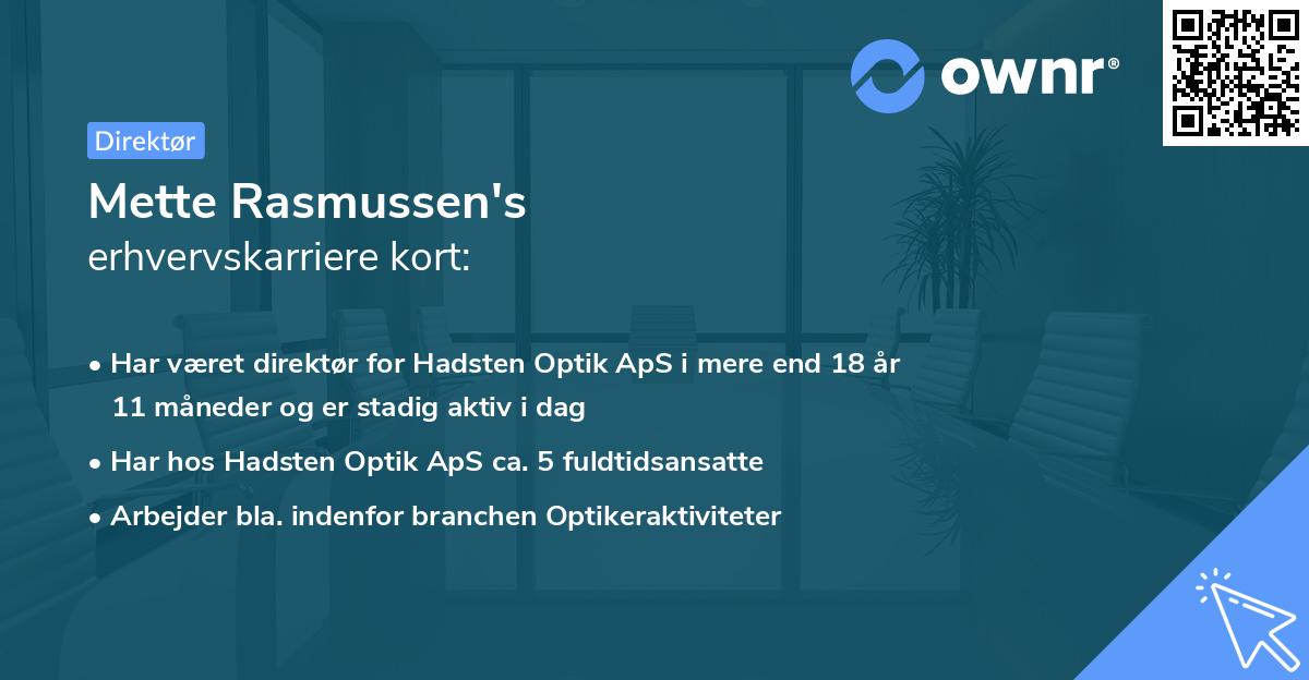 Mette Rasmussen's erhvervskarriere kort