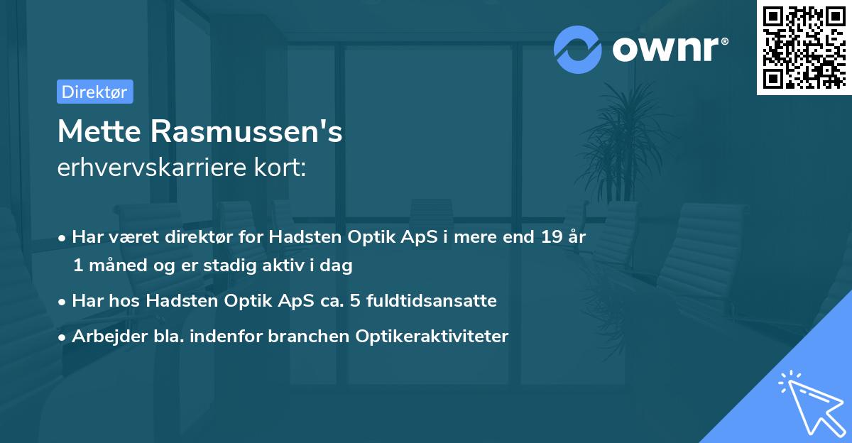 Mette Rasmussen's erhvervskarriere kort