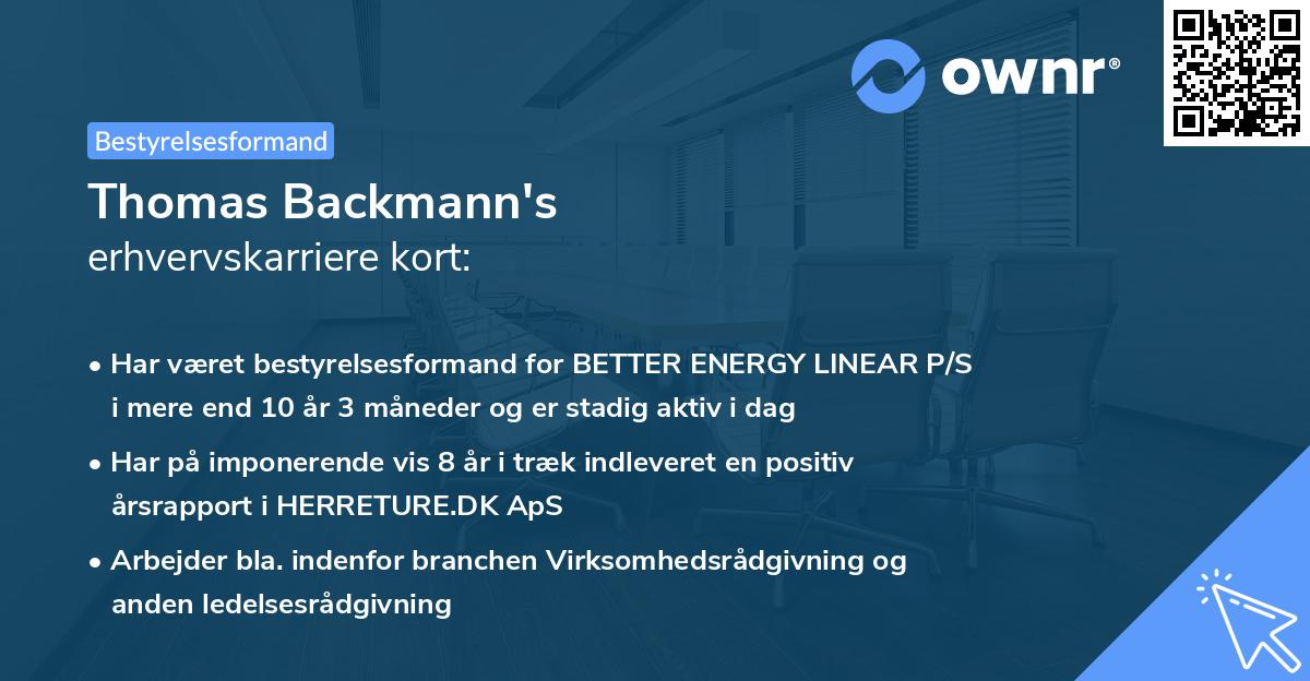 Thomas Backmann's erhvervskarriere kort