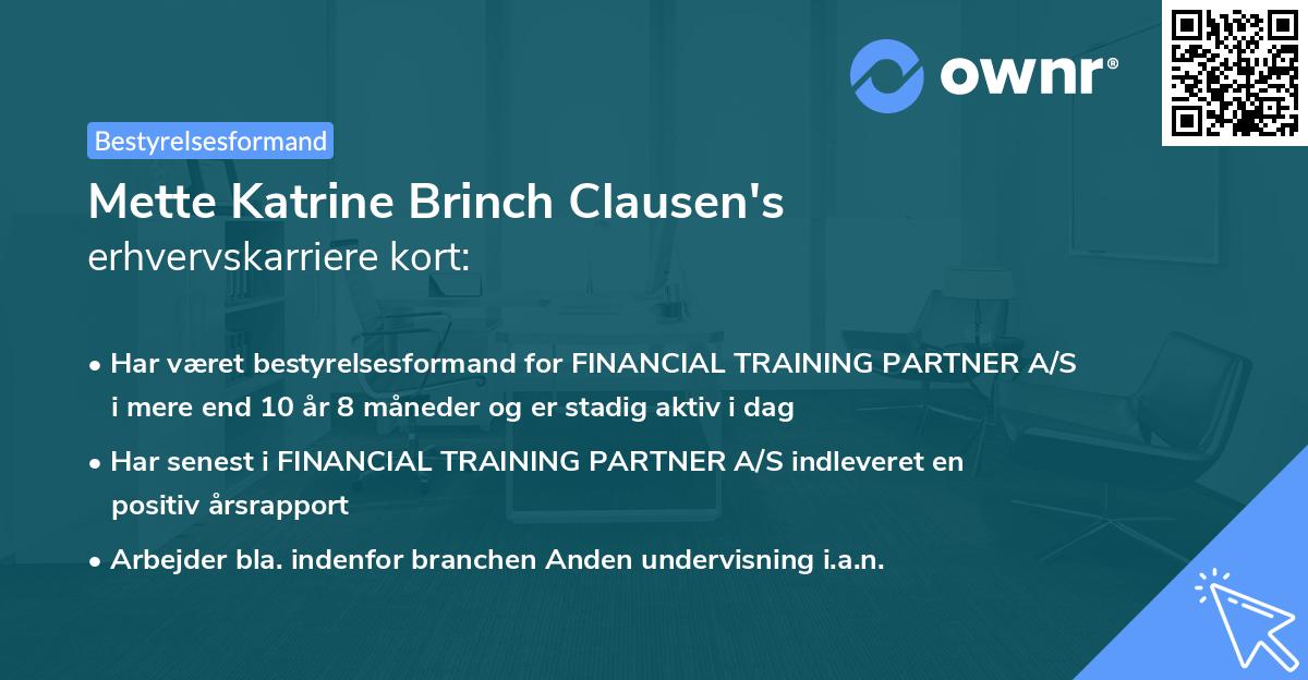 Mette Katrine Brinch Clausen's erhvervskarriere kort