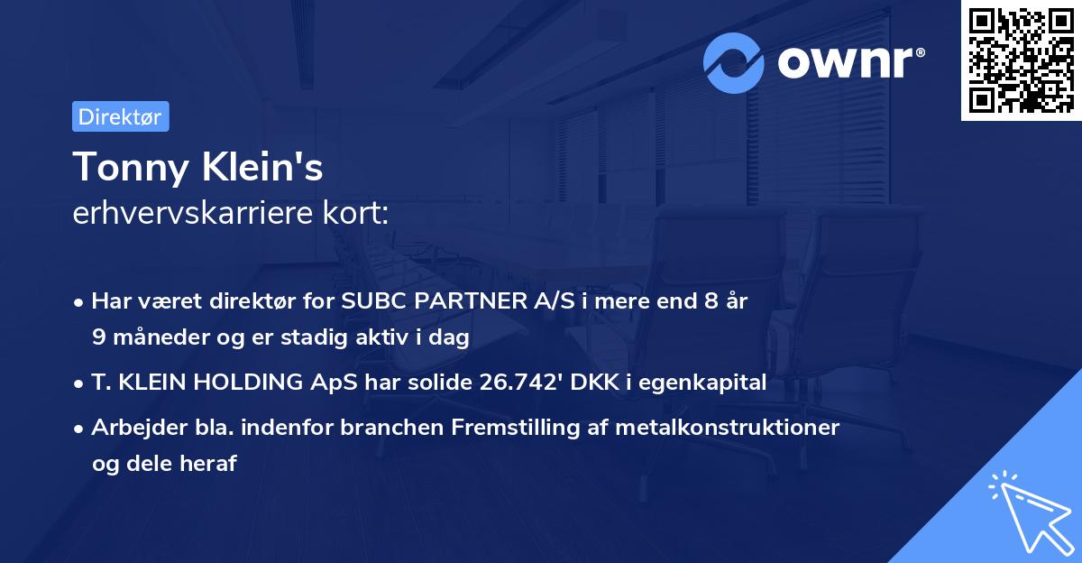 Tonny Klein's erhvervskarriere kort