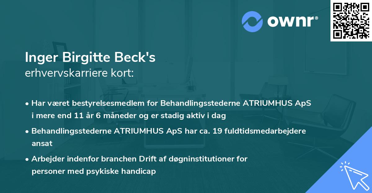 Inger Birgitte Beck's erhvervskarriere kort