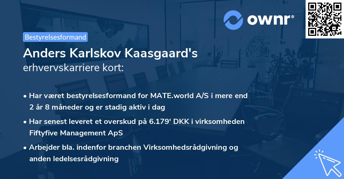 Anders Karlskov Kaasgaard's erhvervskarriere kort