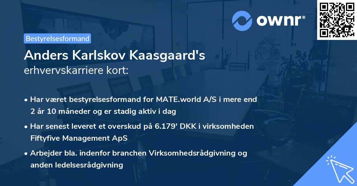 Anders Karlskov Kaasgaard's erhvervskarriere kort