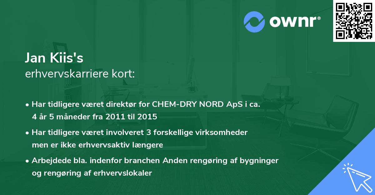 Jan Kiis's erhvervskarriere kort