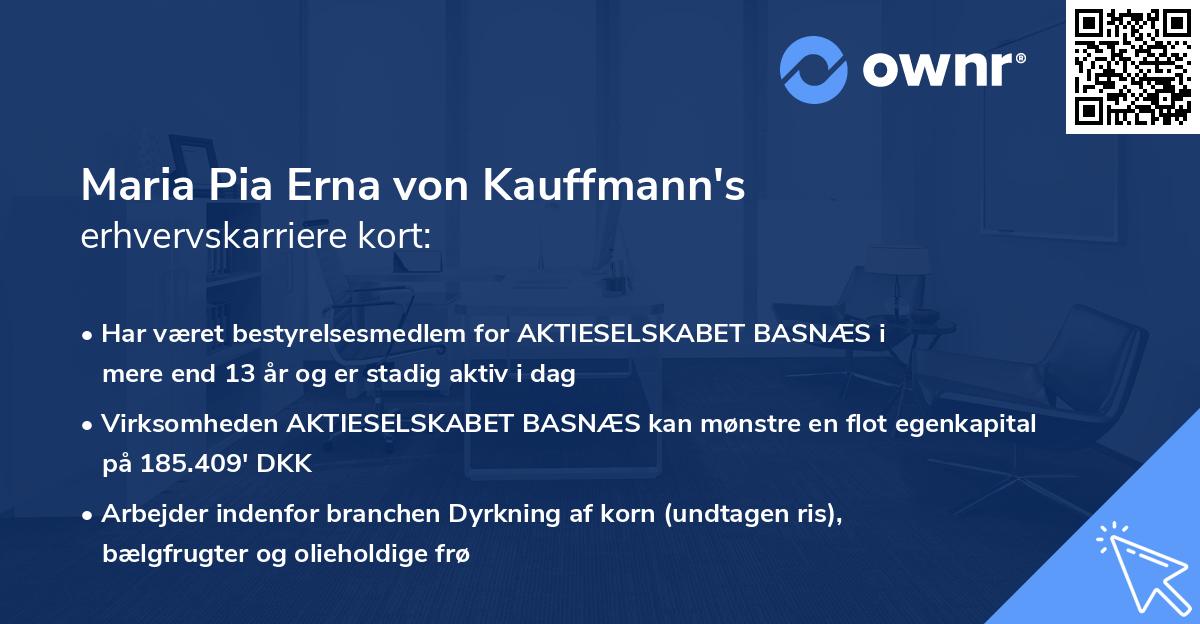 Maria Pia Erna von Kauffmann's erhvervskarriere kort