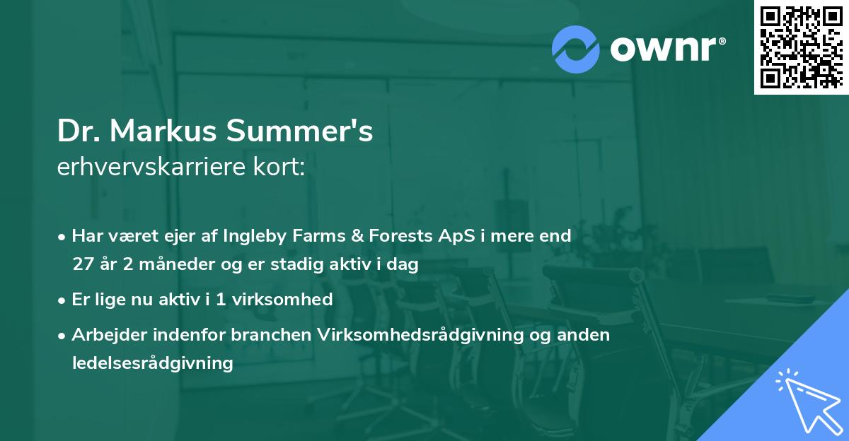 Dr. Markus Summer's erhvervskarriere kort