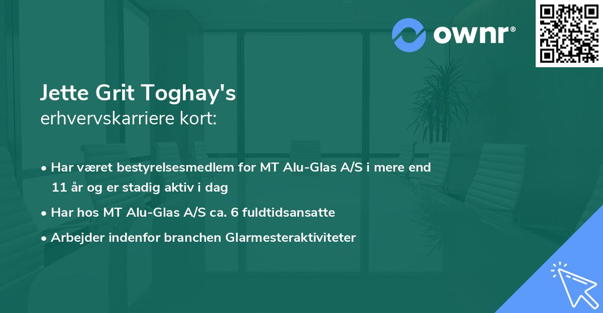 Jette Grit Toghay's erhvervskarriere kort