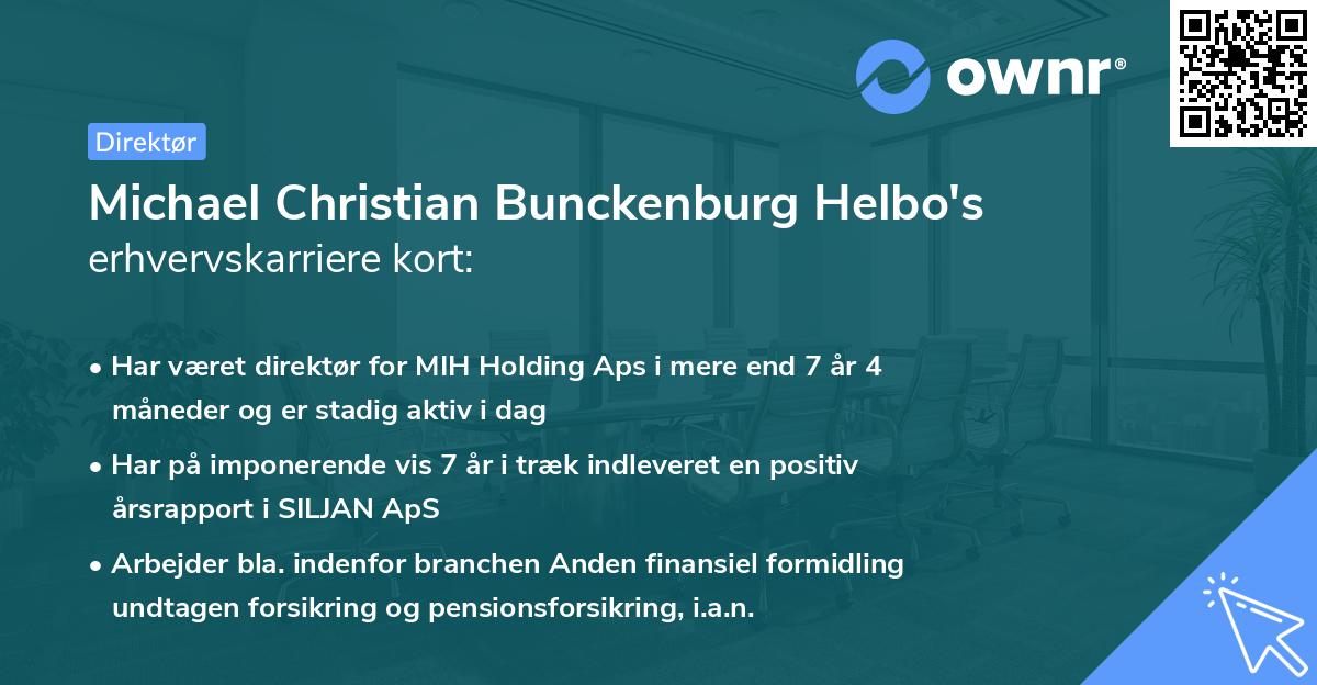 Michael Christian Bunckenburg Helbo's erhvervskarriere kort