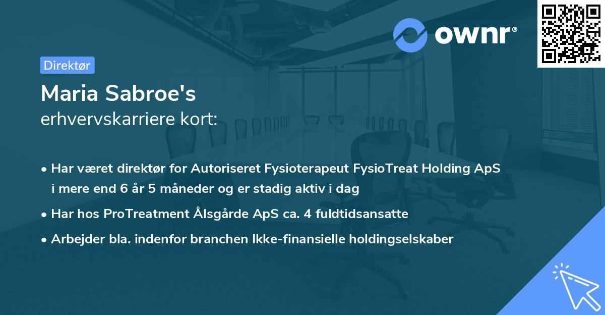 Maria Sabroe's erhvervskarriere kort