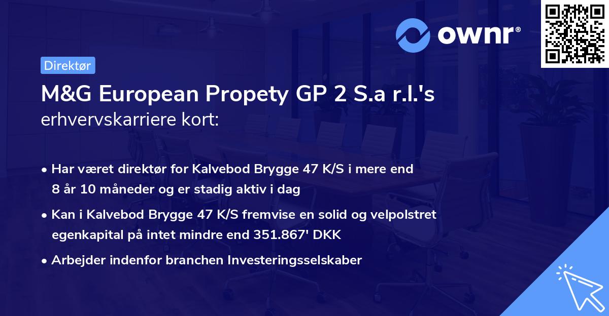 M&G European Propety GP 2 S.a r.l.'s erhvervskarriere kort