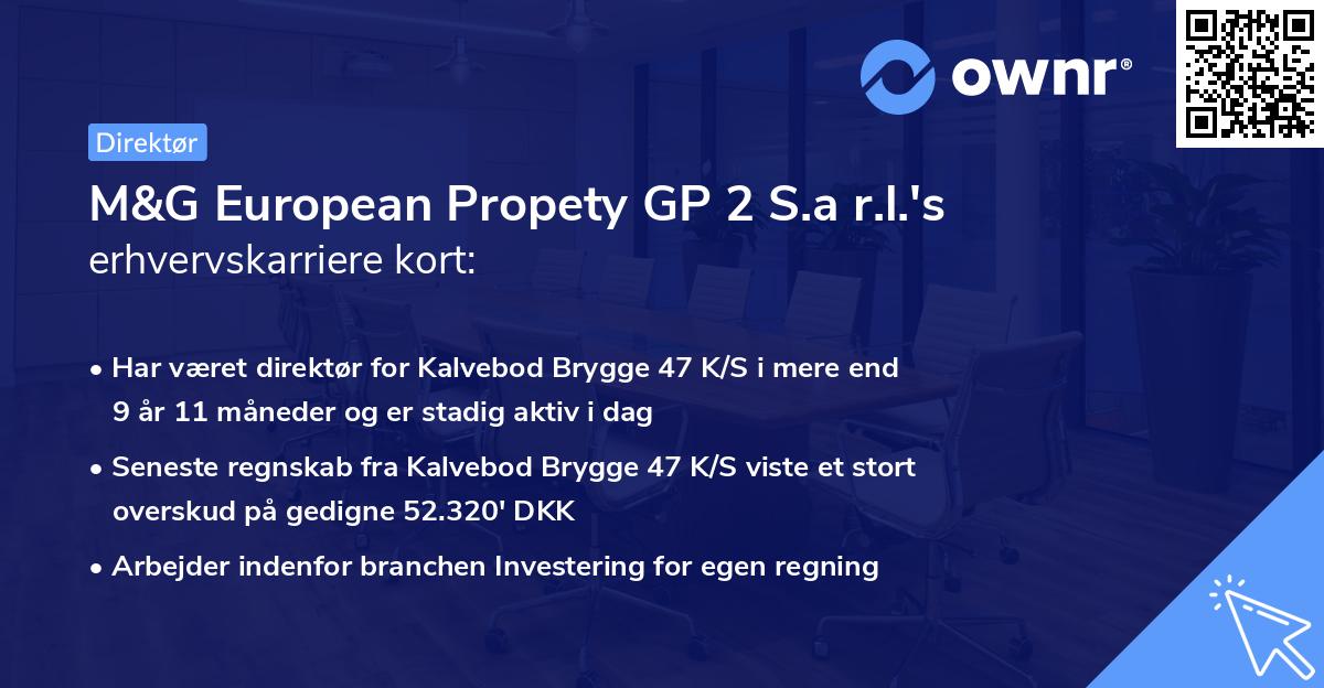 M&G European Propety GP 2 S.a r.l.'s erhvervskarriere kort