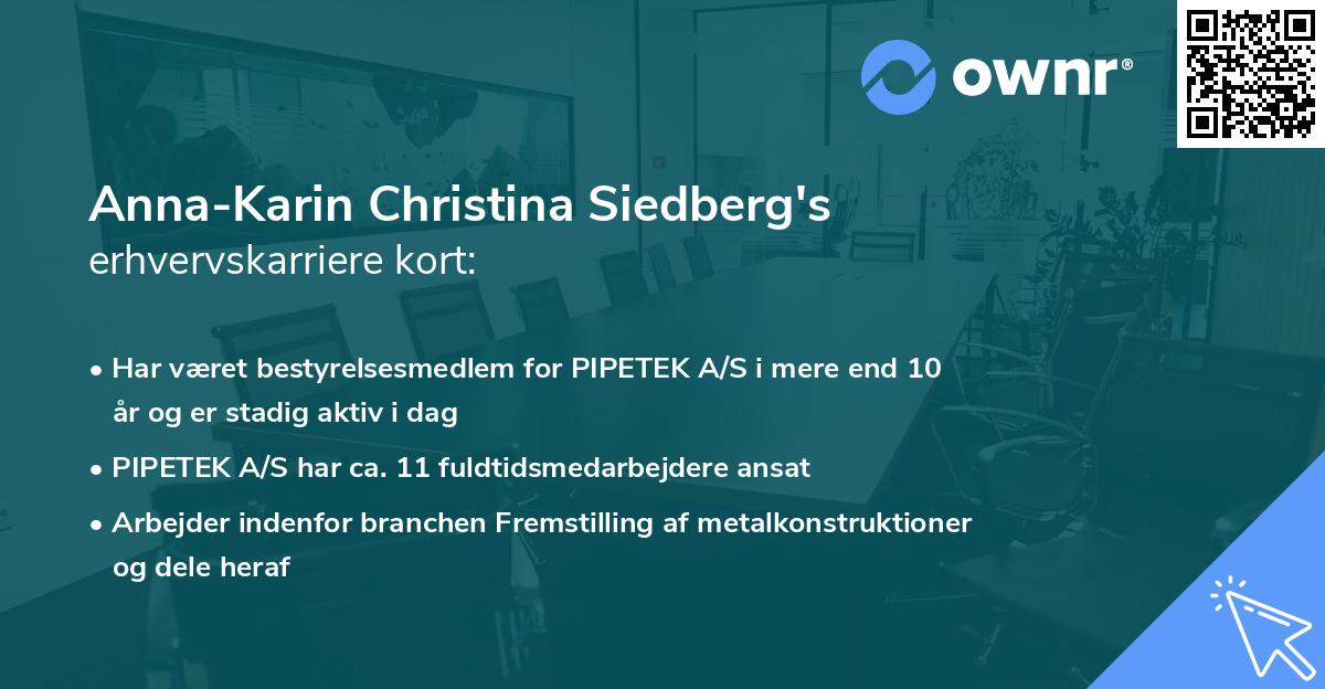 Anna-Karin Christina Siedberg's erhvervskarriere kort