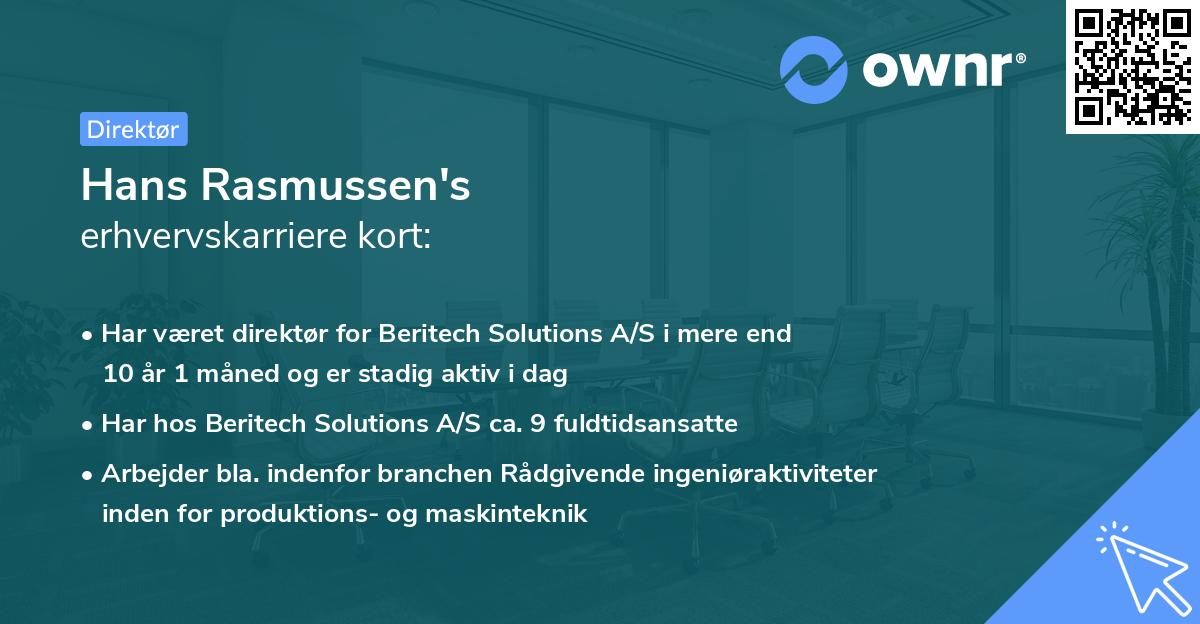 Hans Rasmussen's erhvervskarriere kort